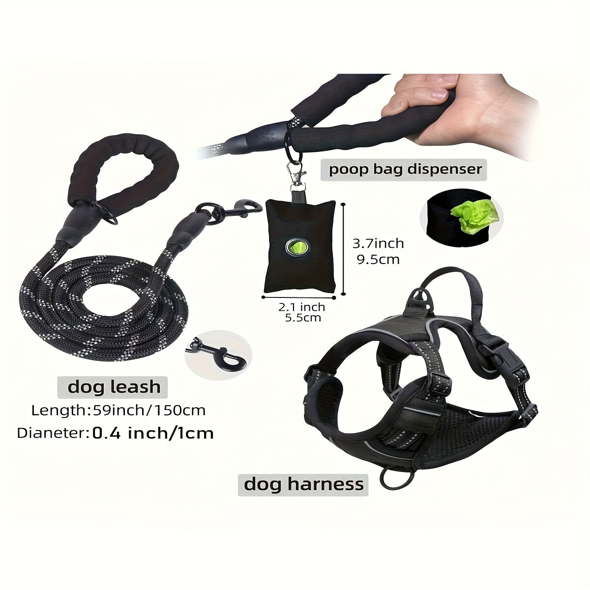 Escape-Proof Dog Harness Set with Leash and Poop Dispenser
