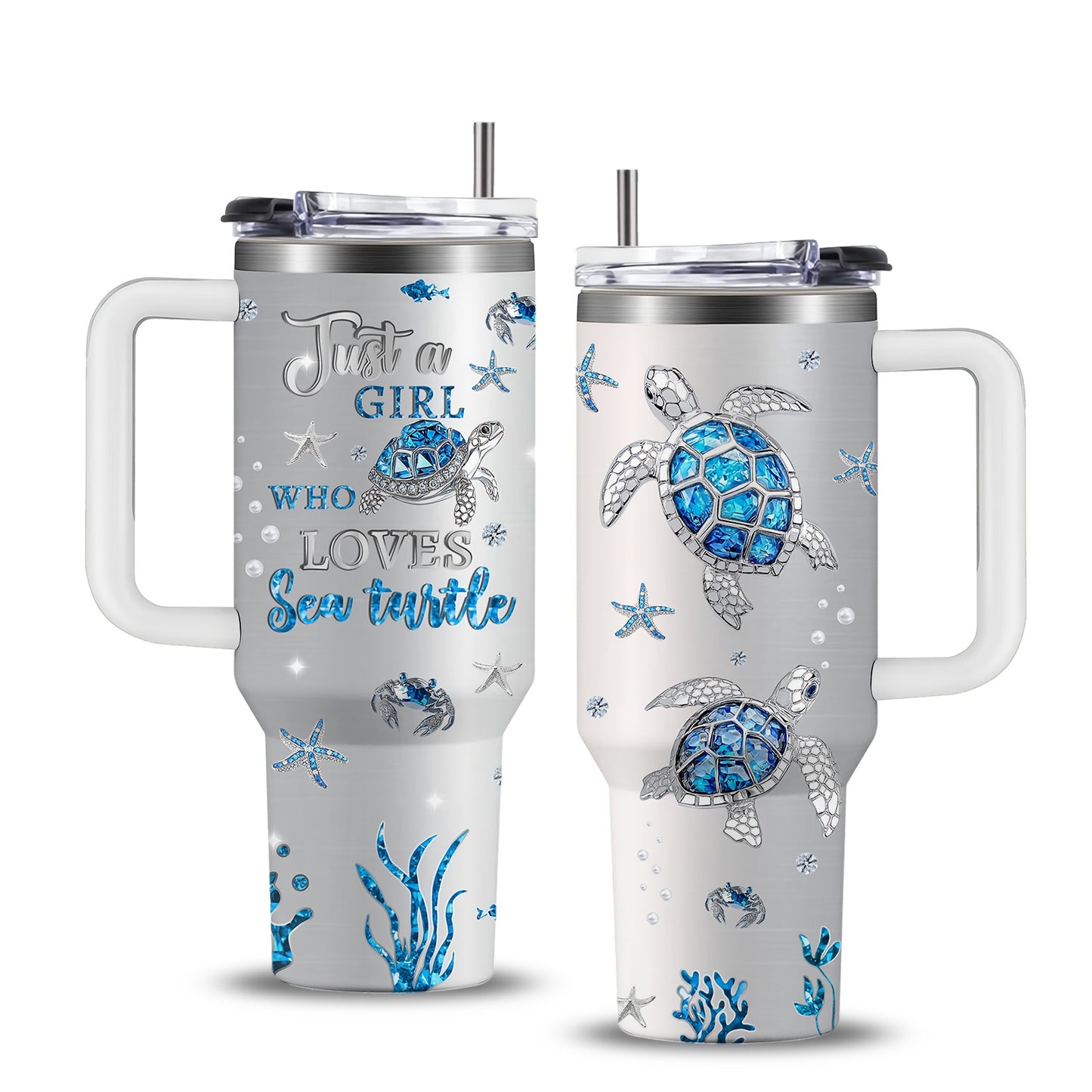 1pc Turtle Mug, Gift for Women with Turtles, Jewelry Turtle Gifts, Turtle Enthusiast Gifts, Turtle Coffee Mug, Turtle Stainless Steel Cup 40oz, with Handle and Lid, Sports Cup with Turtle Pattern, Outdoor Travel Cup