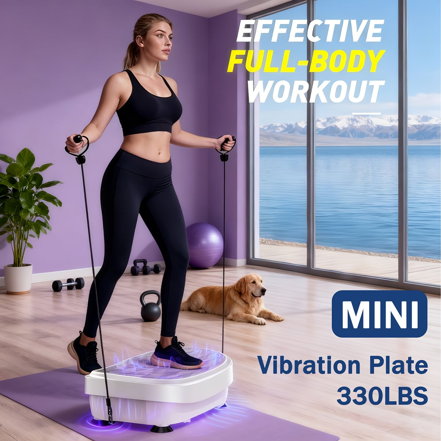 FEIERDUNSTYO Vibration Plate Exercise Machine For Lymphatic Drainage, Power Vibrate Stand Shake Board 400Lbs Capacity Whole Body Workout Waver With Fitness Resistance Bands Weight Loss Gifts For Women Men, Without Battery