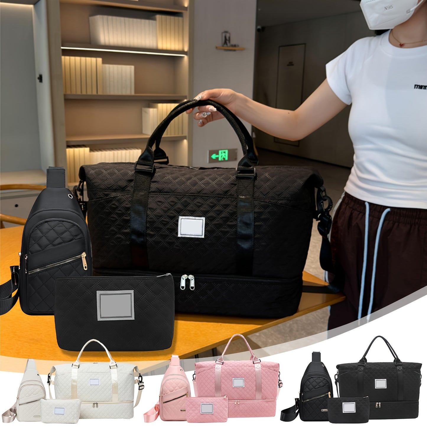 Versatile 3 Piece Travel Bag Set With Luggage Storage