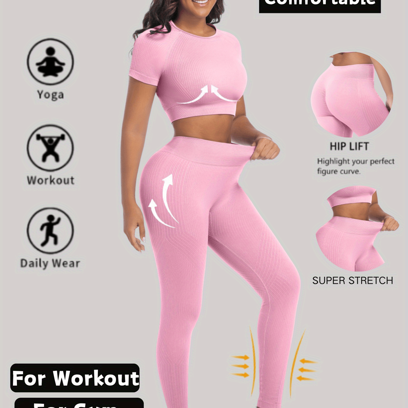 Womens Yoga Set Two Piece Workout Outfit For Daily Wear