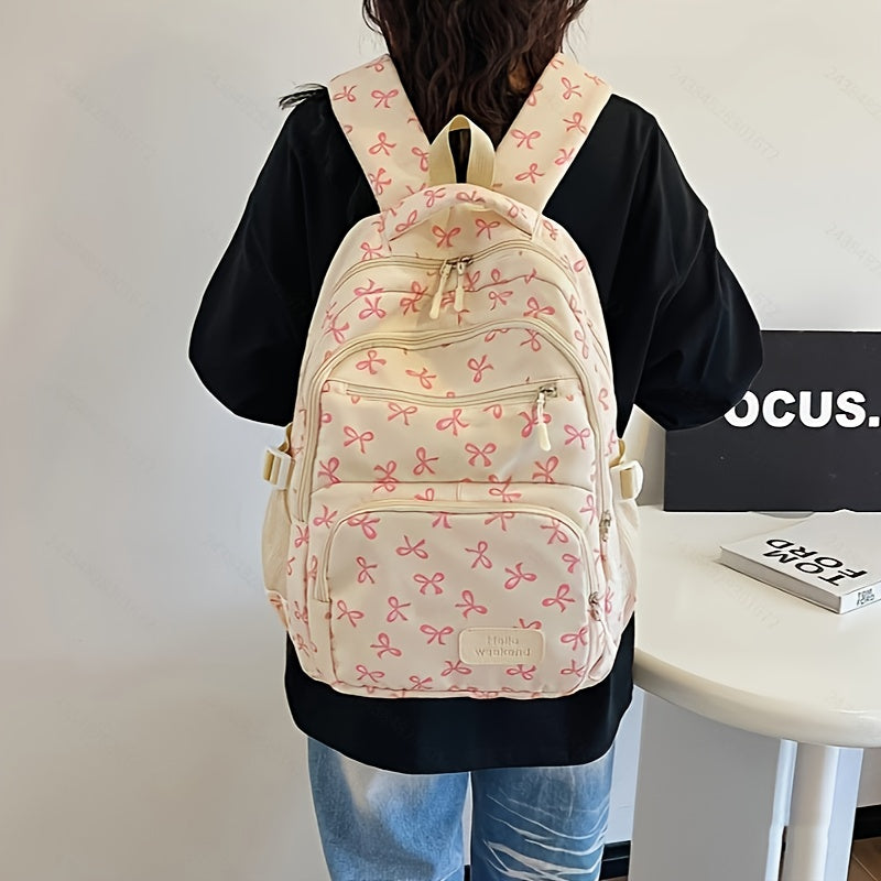 Fashionable Bow Print Backpack For Women College Style