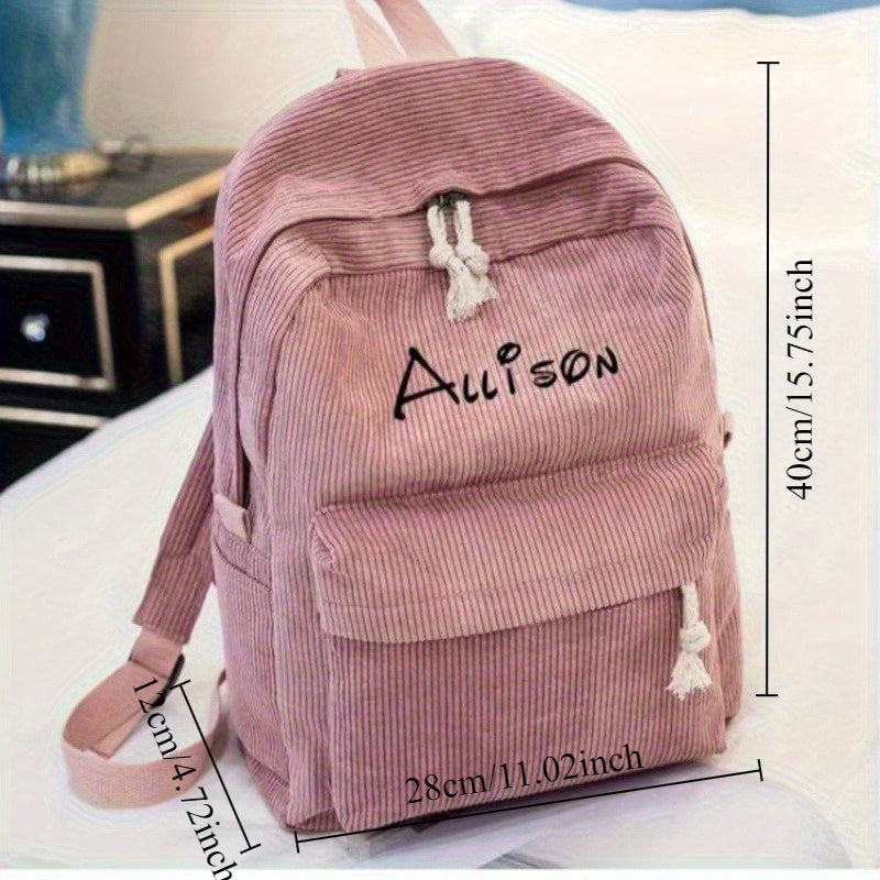 Personalized Embroidered Corduroy Backpack Custom Name