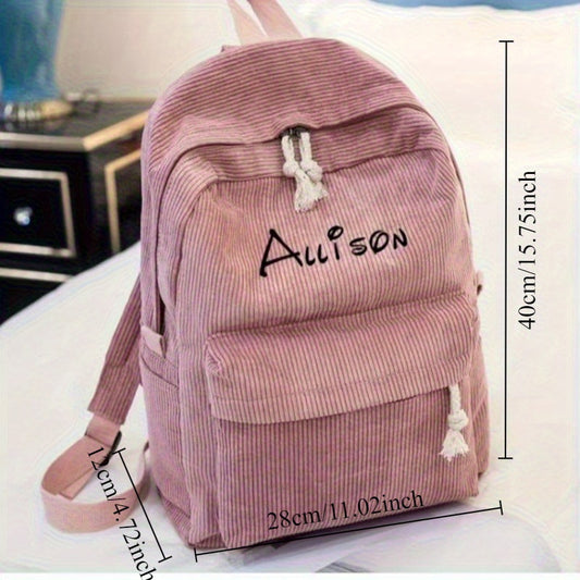 Personalized Embroidered Corduroy Backpack Custom Name