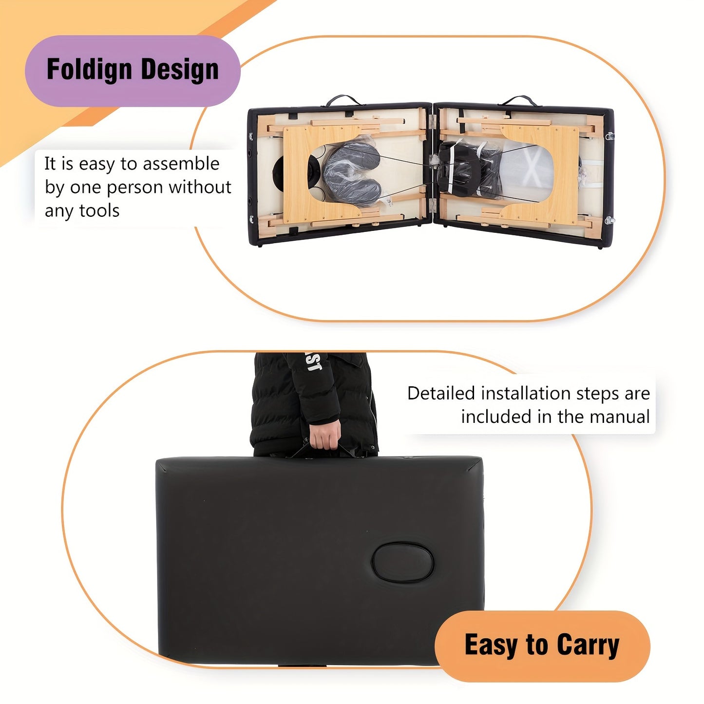 Portable Adjustable Massage Table with Bag for Spa and Tattoo
