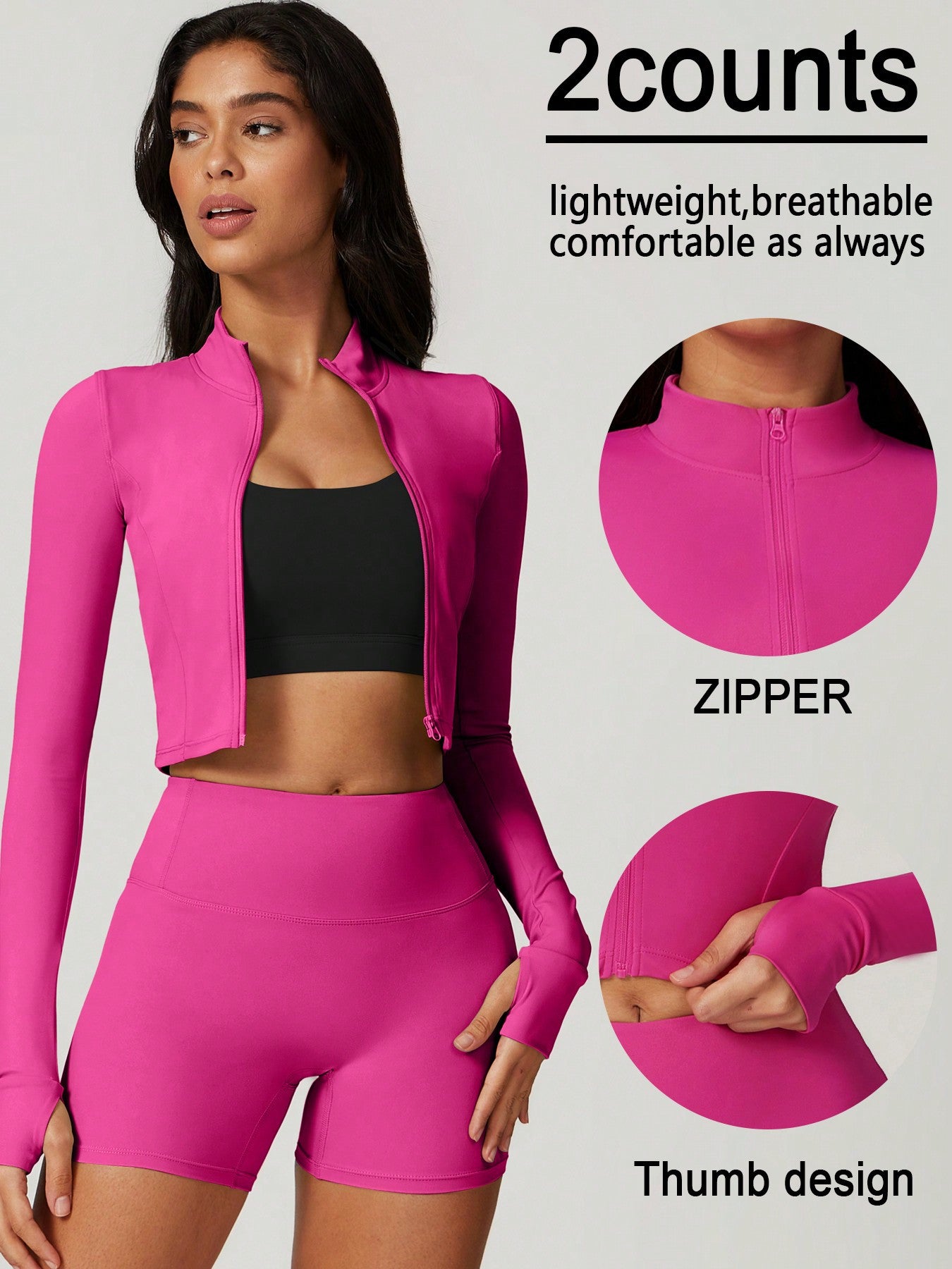 Womens Zip Up Crop Jacket And Biker Shorts Tracksuit Set