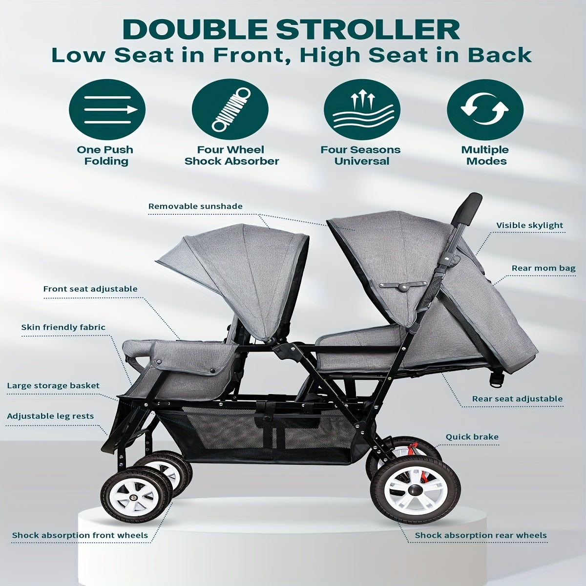 Foldable Double Stroller for Infants and Toddlers with Accessories