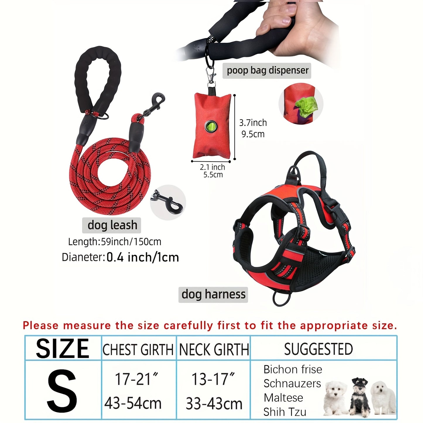 Escape-Proof Dog Harness Set with Leash and Poop Dispenser