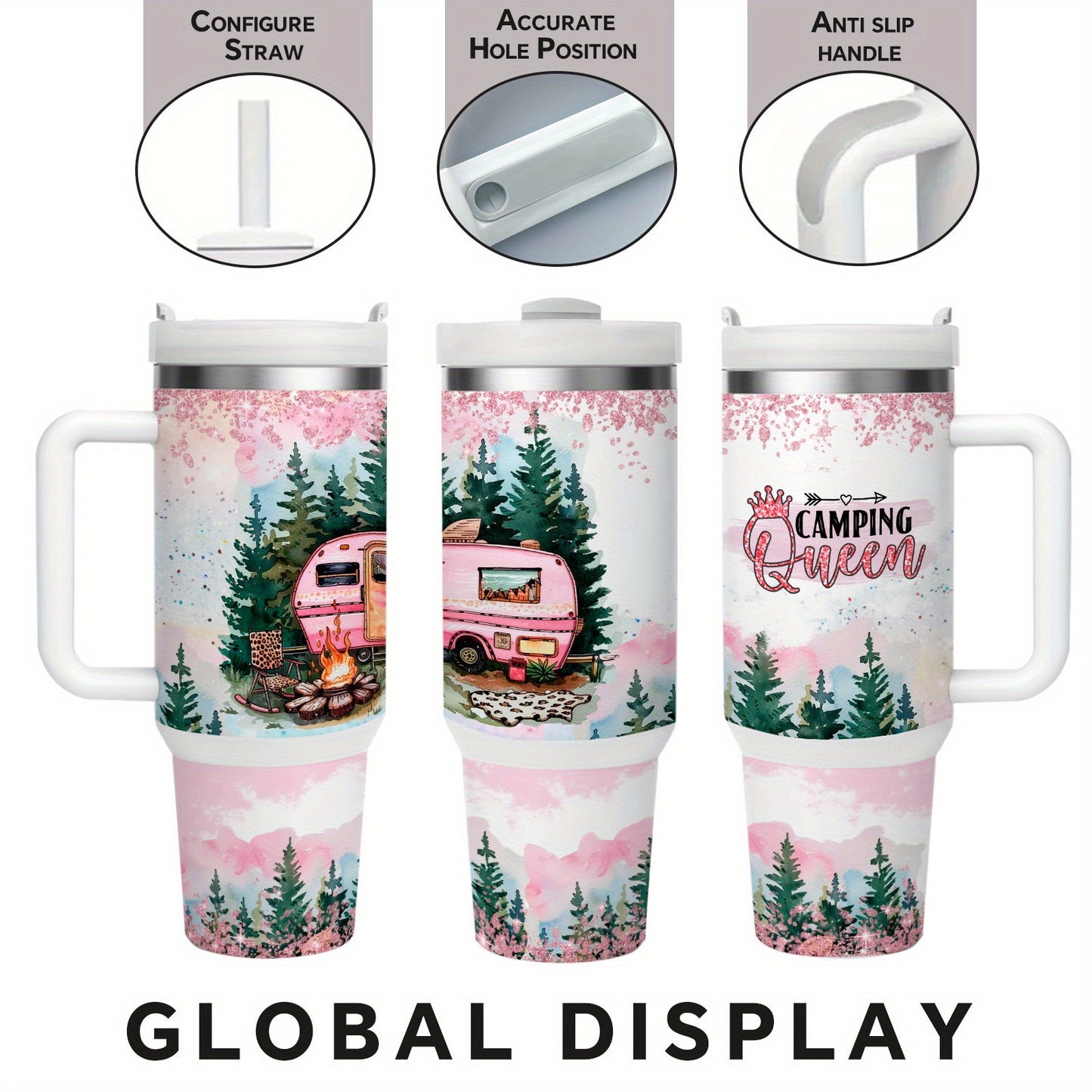 MIKENDA 1pc 40oz Insulated Stainless Steel Double Wall Tumbler, Camping Queen - Durable And Keeps Cold for 24 Hours Or Hot for 12 Hours - Perfect for Hot And Cold Drinks, Home Kitchen Use - Gift for Active Lifestyles. Hallowe