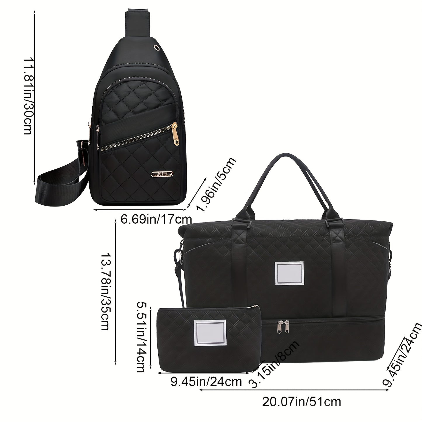 Versatile 3 Piece Travel Bag Set With Luggage Storage