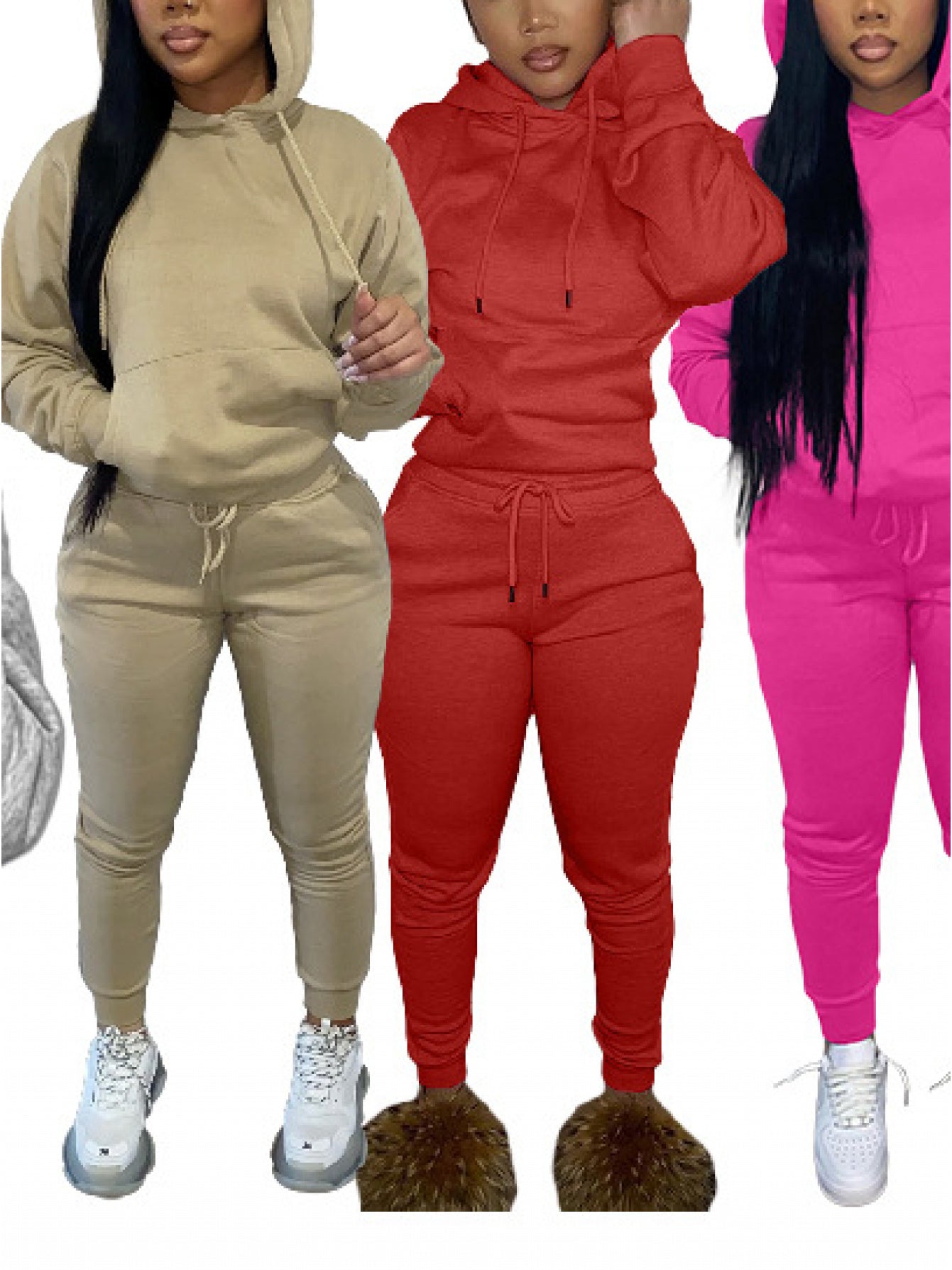 Womens Fleece Lined Hoodie Set With High Neck Chest Pad