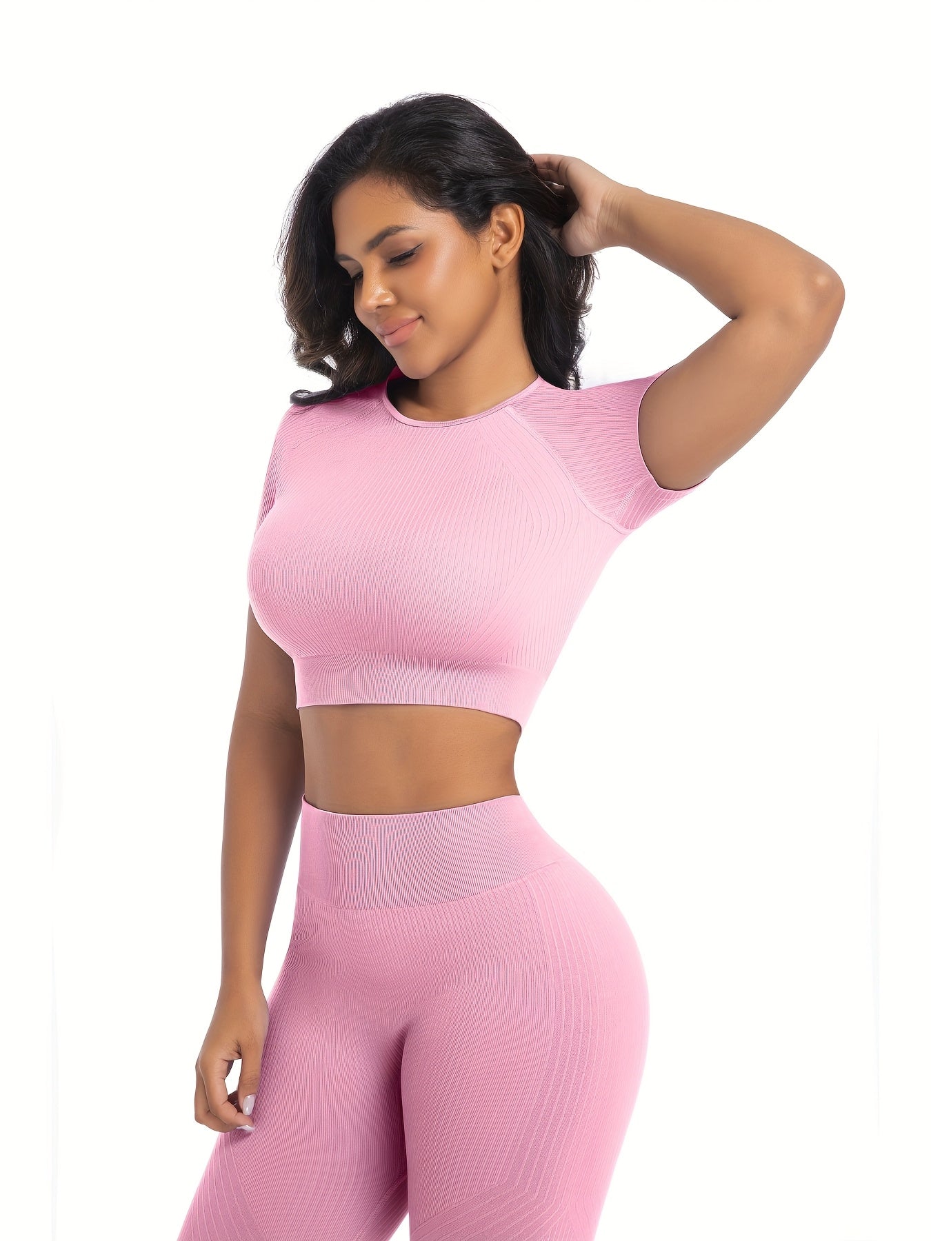 Two Piece Workout Set Crop Top With High Waisted Pants