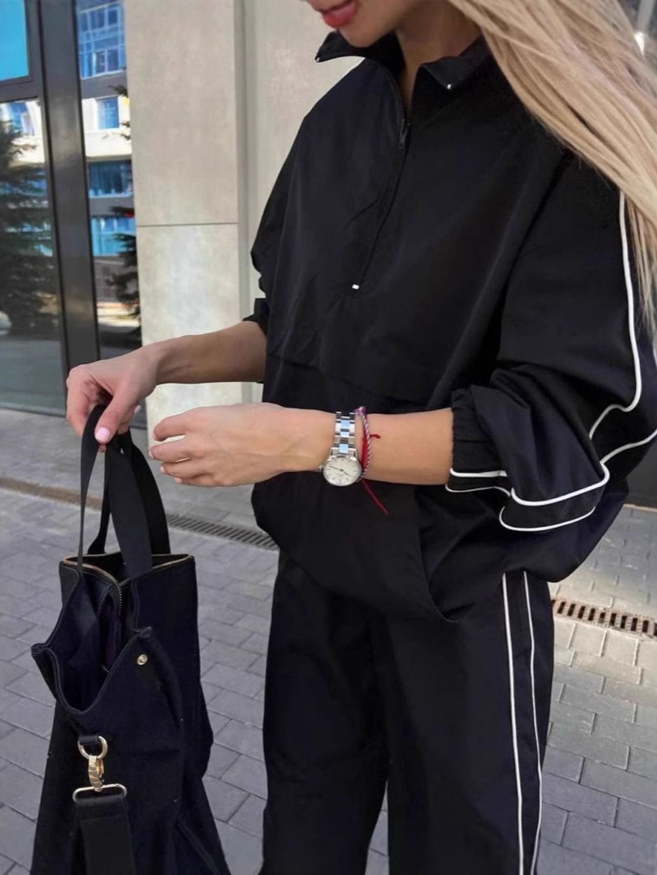 Womens Casual Two-Piece Zipper Top and Pants Set Outfit