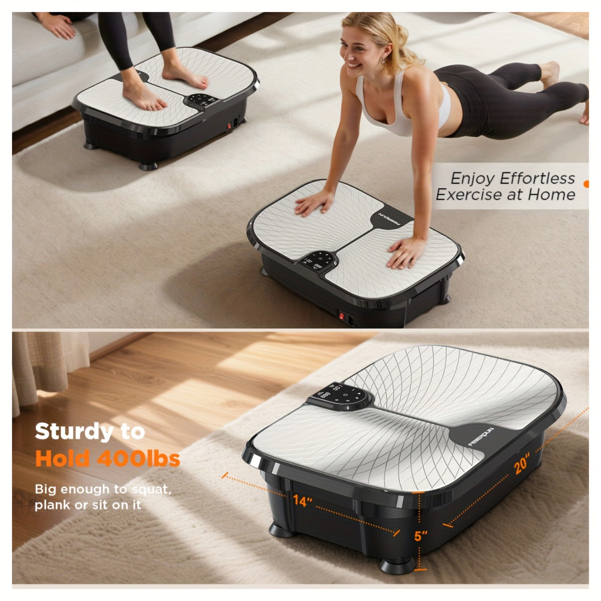 FEIERDUNSTYO Vibration Plate Exercise Machine For Lymphatic Drainage, Power Vibrate Stand Shake Board 400Lbs Capacity Whole Body Workout Waver With Fitness Resistance Bands Weight Loss Gifts For Women Men, Without Battery