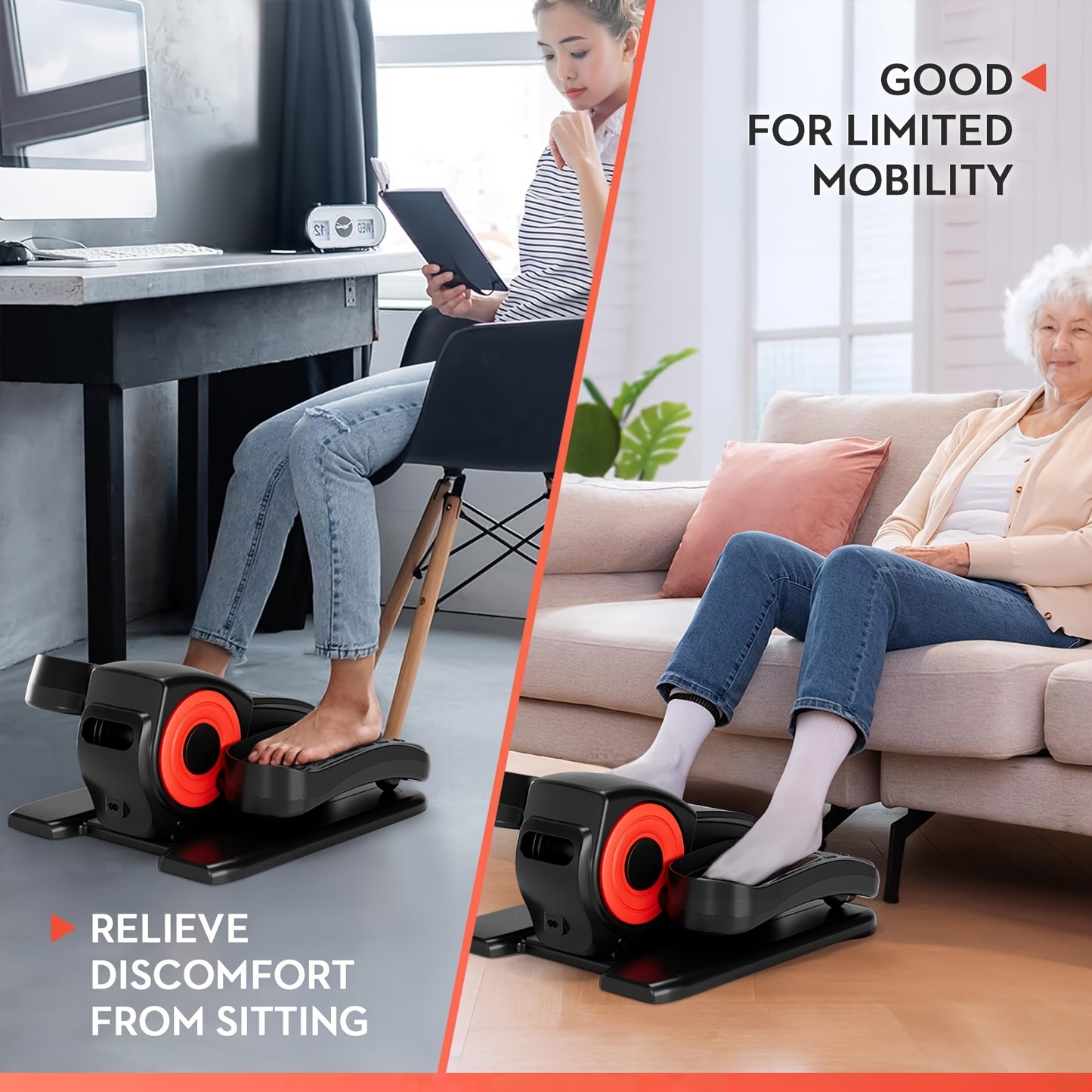 Under Desk Elliptical Machine with Remote for Home Office Use
