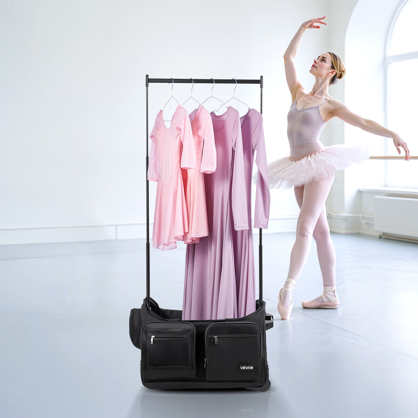 Versatile Rolling Dance Bag With Adjustable Garment Rack