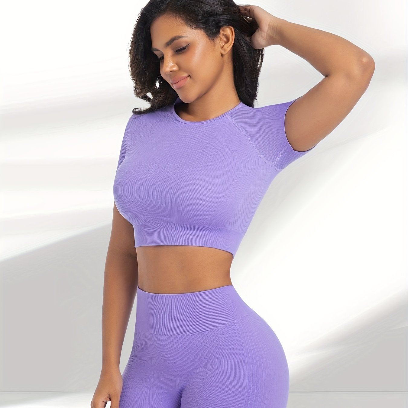 Two Piece Workout Set Crop Top With High Waisted Pants