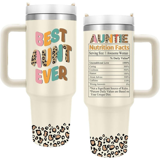1pc 40oz Aunt Tumbler With Lid And Straw, Birthday Gifts For Aunt, Aunt Gifts For Women, Leopard Design, Gift For Aunt, Sports Water Bottle, Keep Warm, BPA-Free, Travel Mug, Perfect For Cars, Outdoor Sports, Perfect Gift For