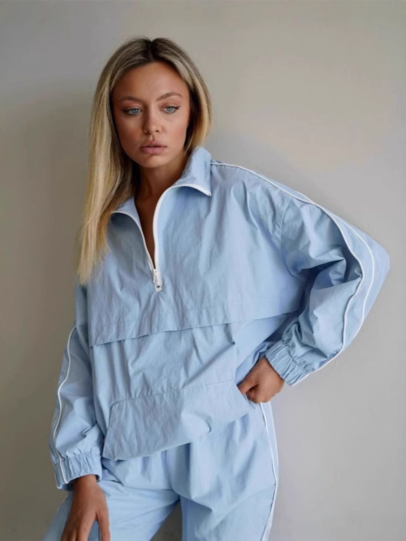 Womens Casual Two-Piece Zipper Top and Pants Set Outfit