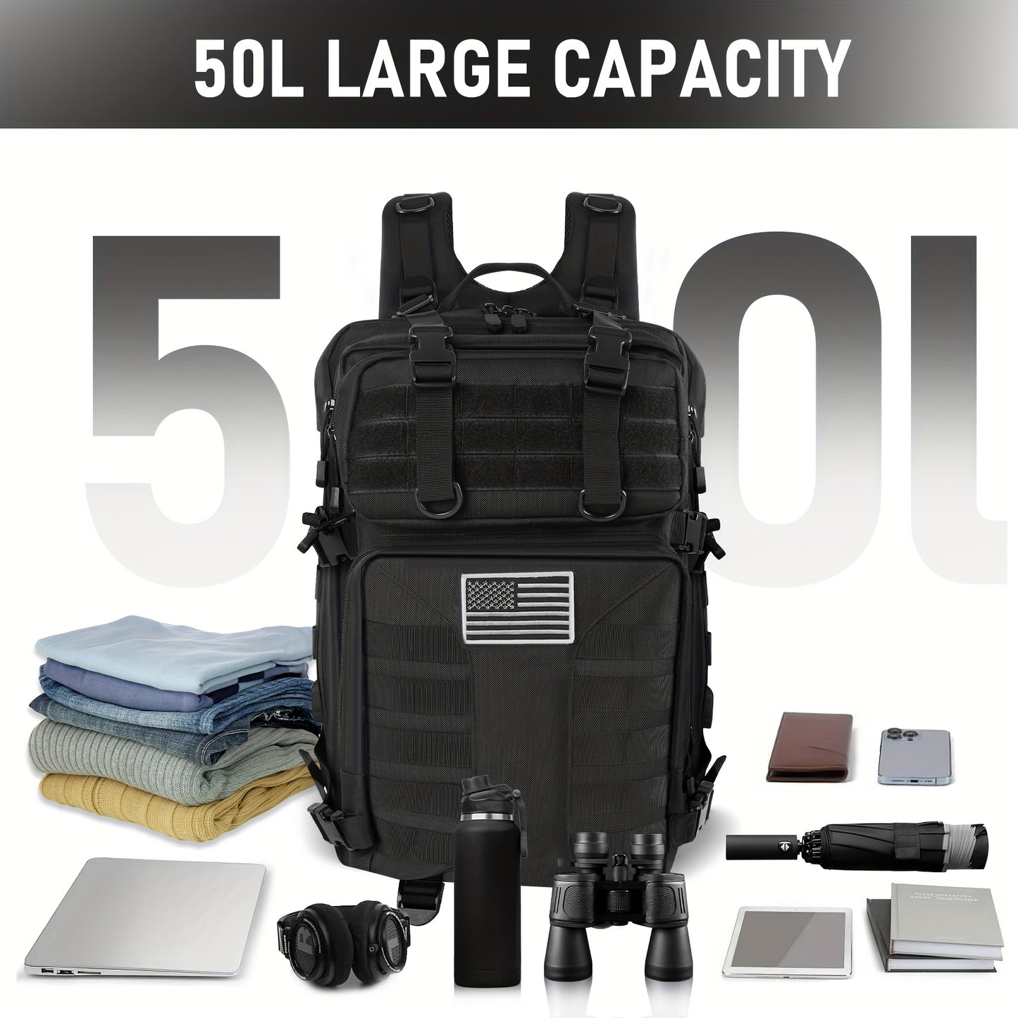 Heavy Duty Tactical Backpack With Laptop Compartment For Outdoor Travel