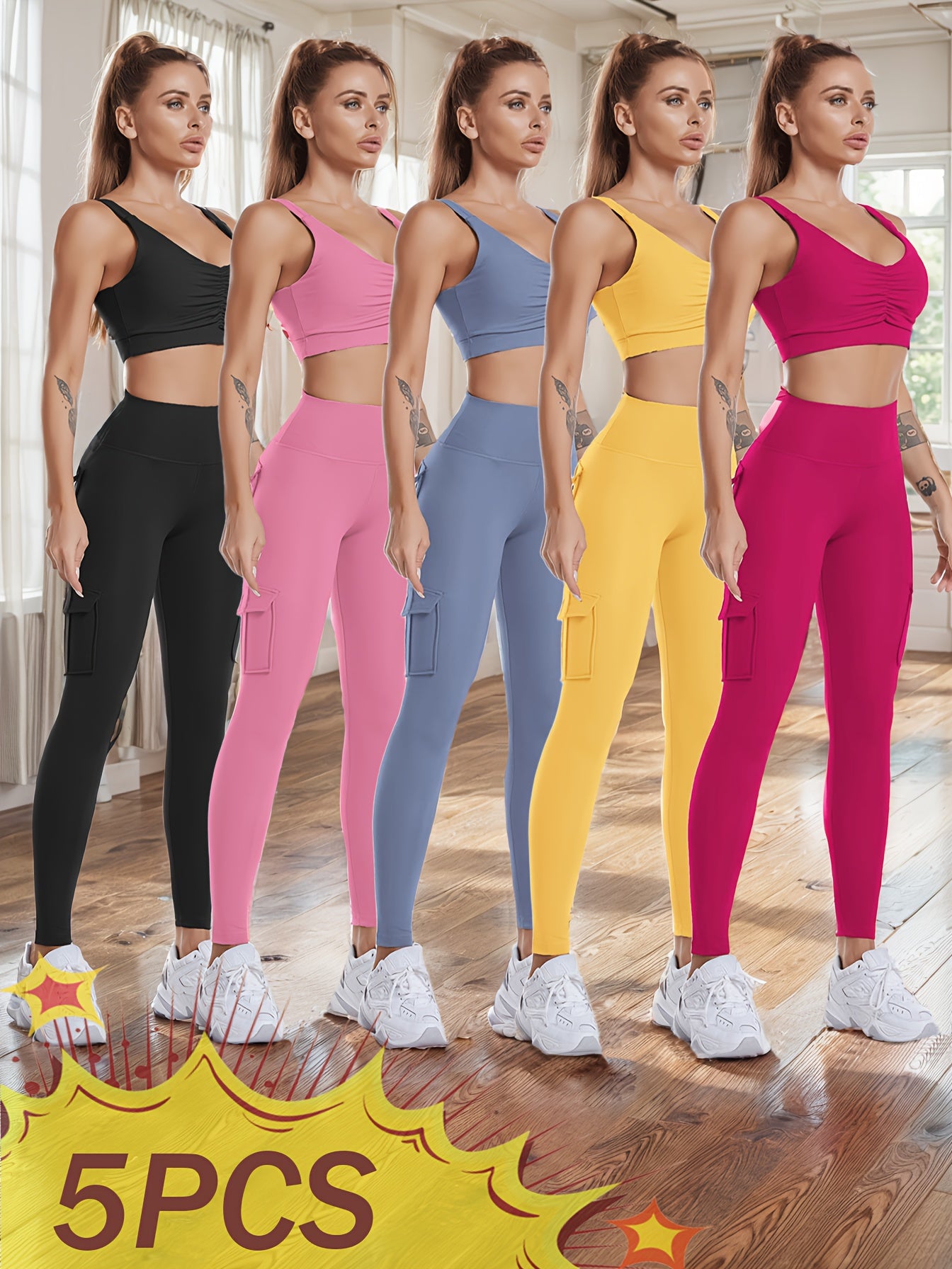 High Waist Yoga Leggings With Pockets Butt Lifting Set