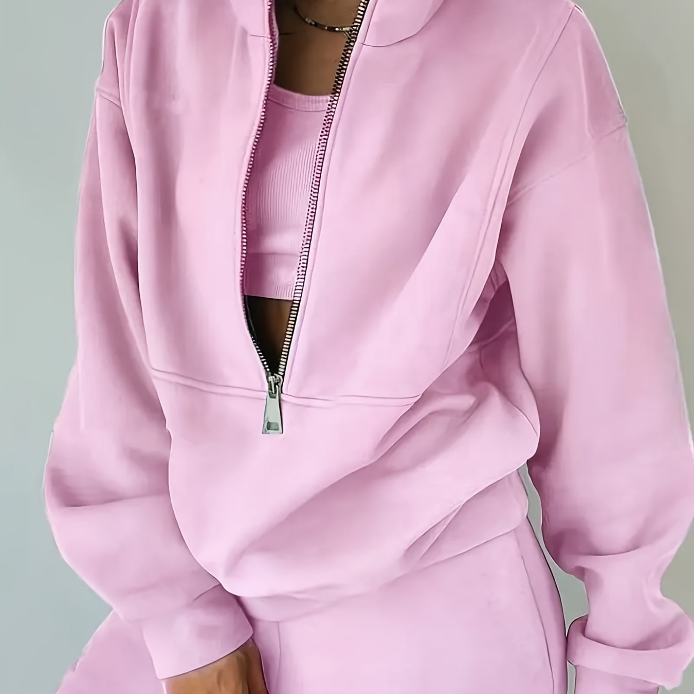 Womens Two Piece Fleece Set Long Sleeve Sweatshirt Joggers