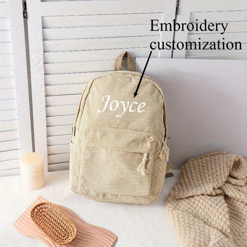 Personalized Embroidered Corduroy Backpack Custom Name