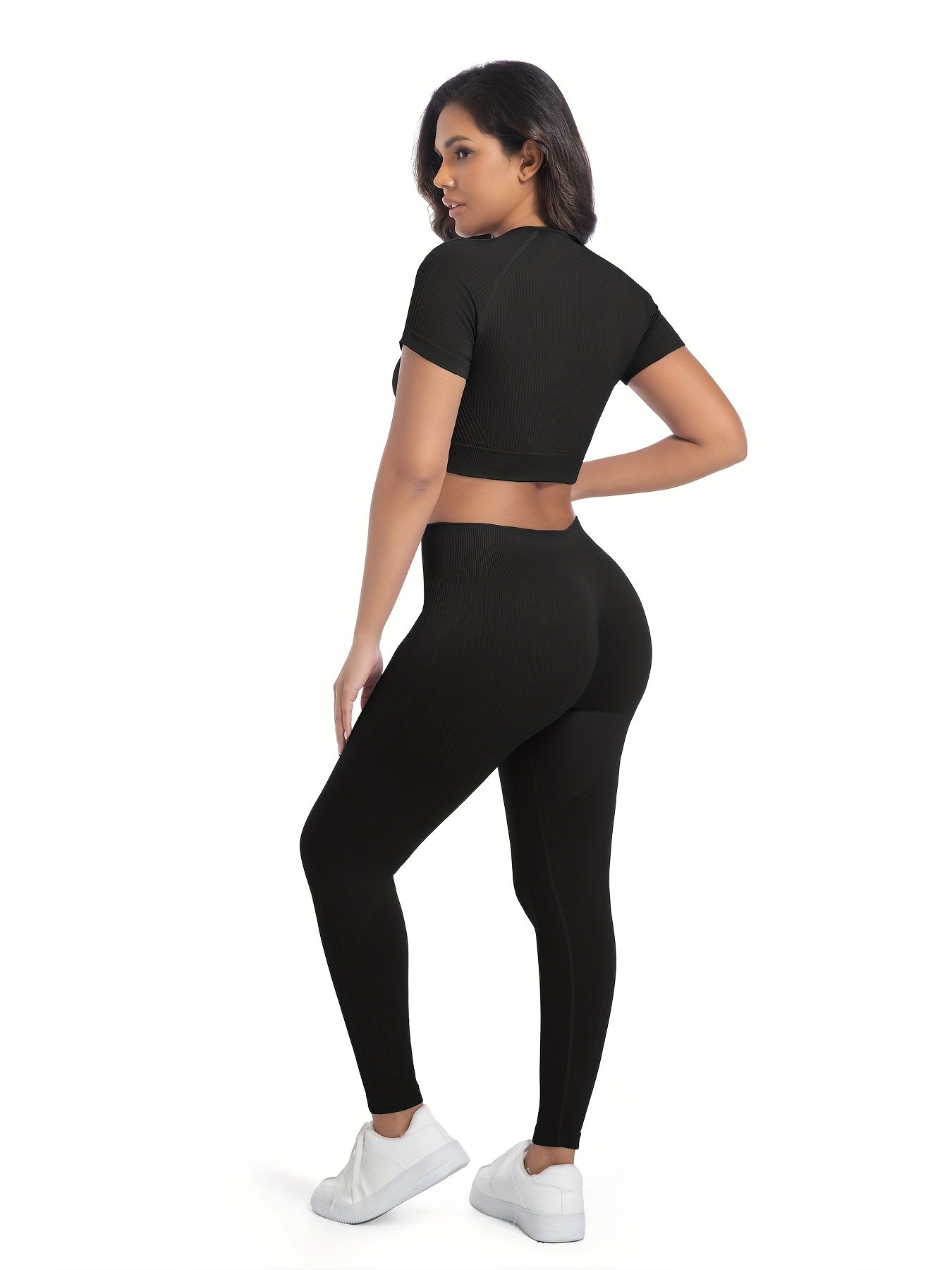 Two Piece Workout Set Crop Top With High Waisted Pants