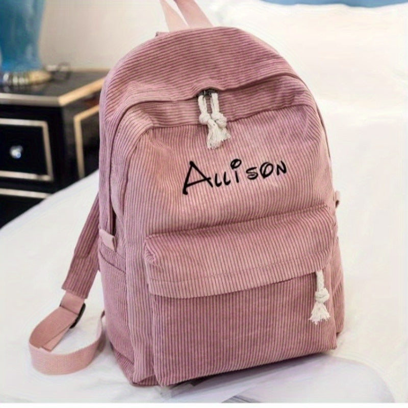 Personalized Embroidered Corduroy Backpack Custom Name