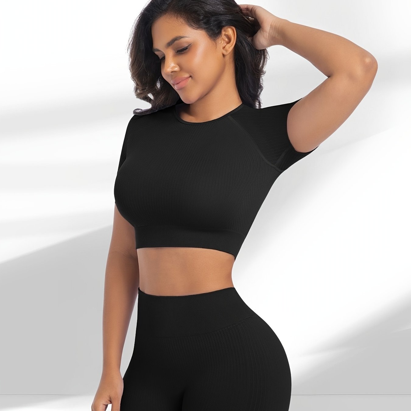Two Piece Workout Set Crop Top With High Waisted Pants