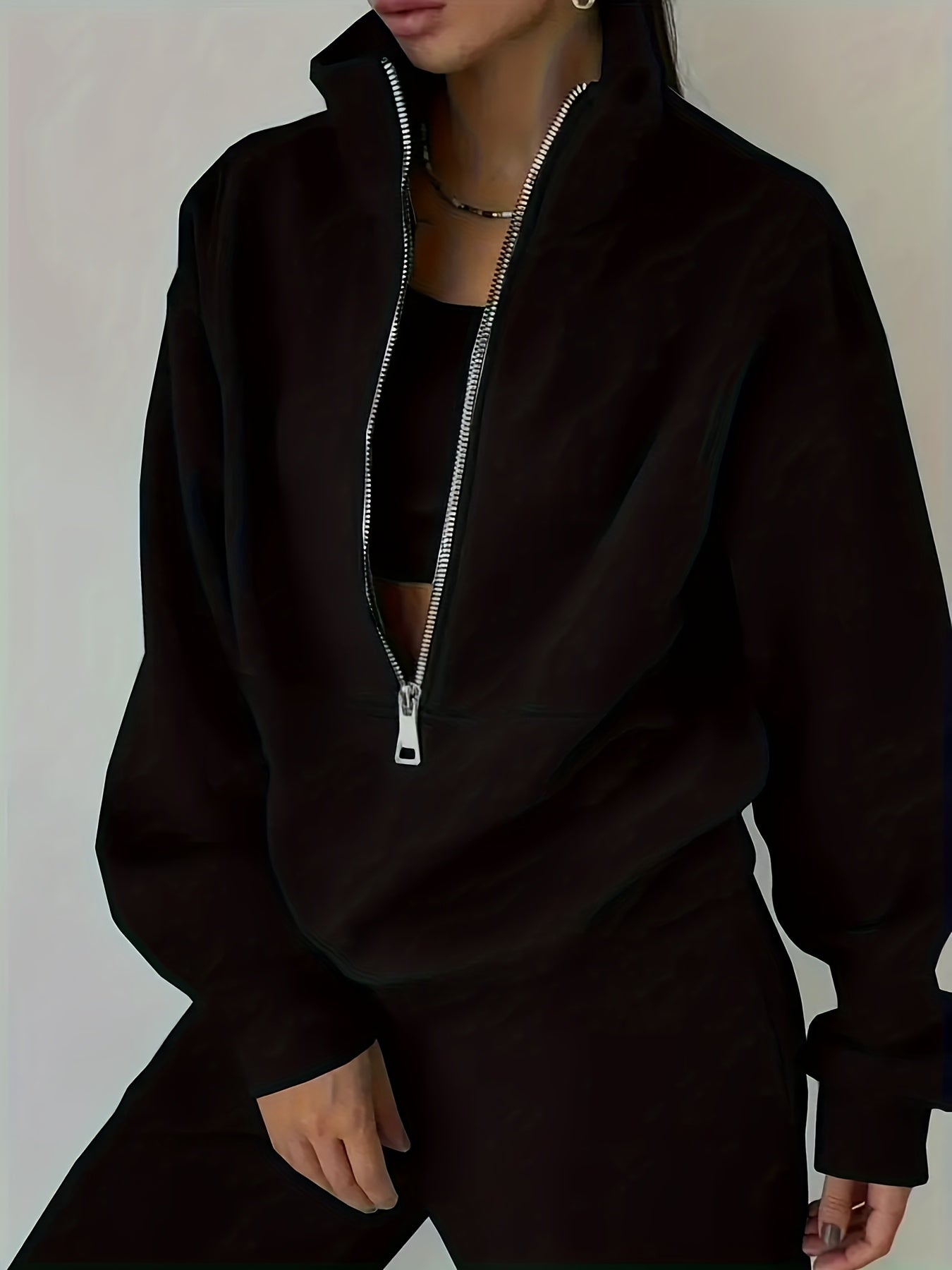 Womens Two Piece Fleece Set Long Sleeve Sweatshirt Joggers