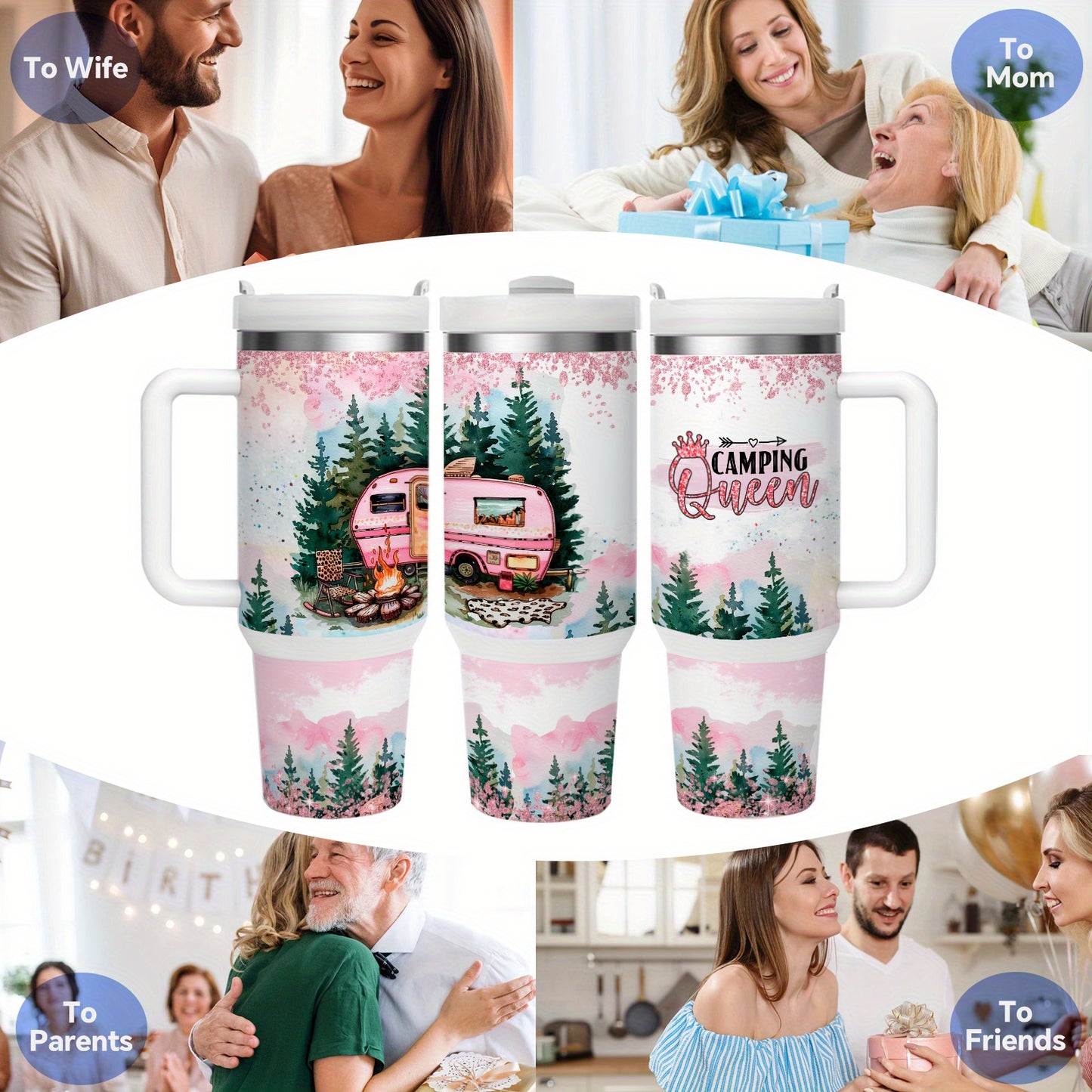 MIKENDA 1pc 40oz Insulated Stainless Steel Double Wall Tumbler, Camping Queen - Durable And Keeps Cold for 24 Hours Or Hot for 12 Hours - Perfect for Hot And Cold Drinks, Home Kitchen Use - Gift for Active Lifestyles. Hallowe