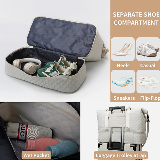 Women's Weekender Bag With Shoe Compartment Durable Duffle