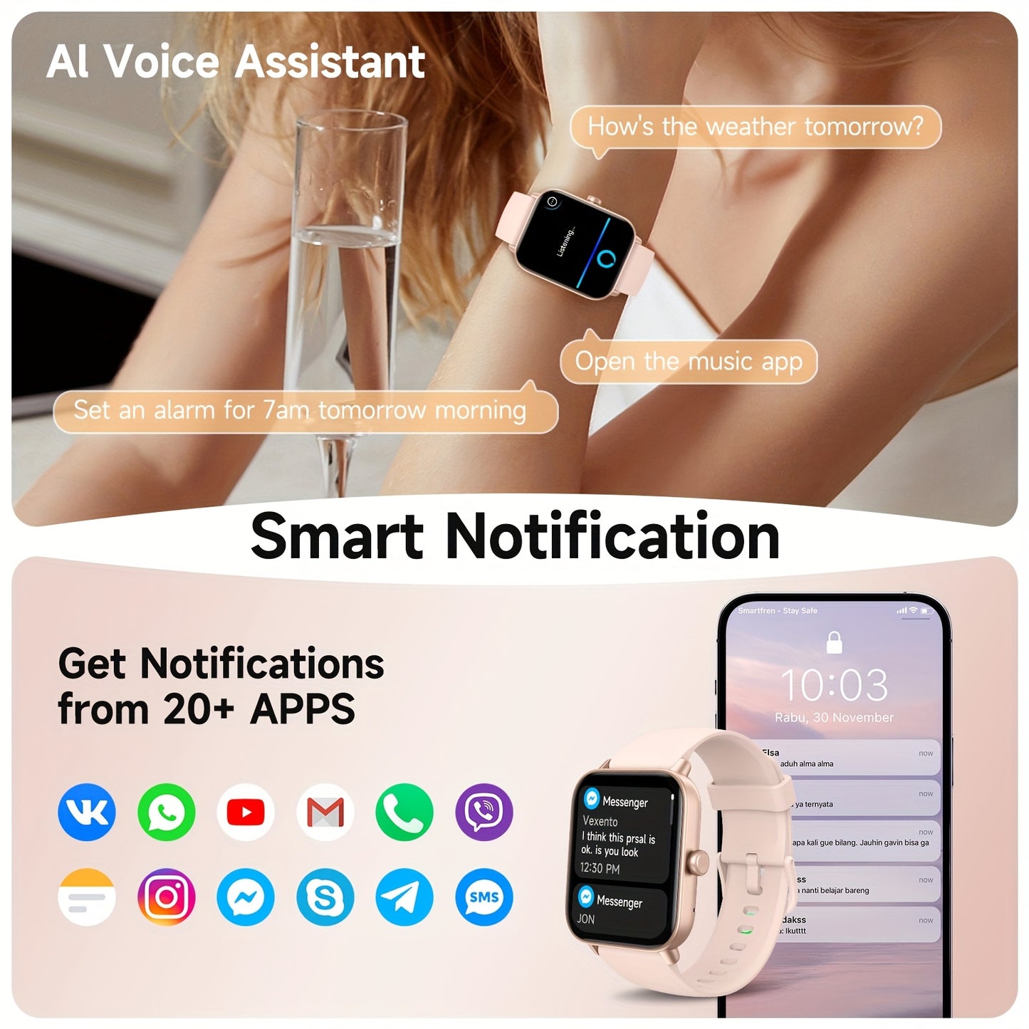 FUVEHA Smart Watch With Alexa And 100 Sports Modes