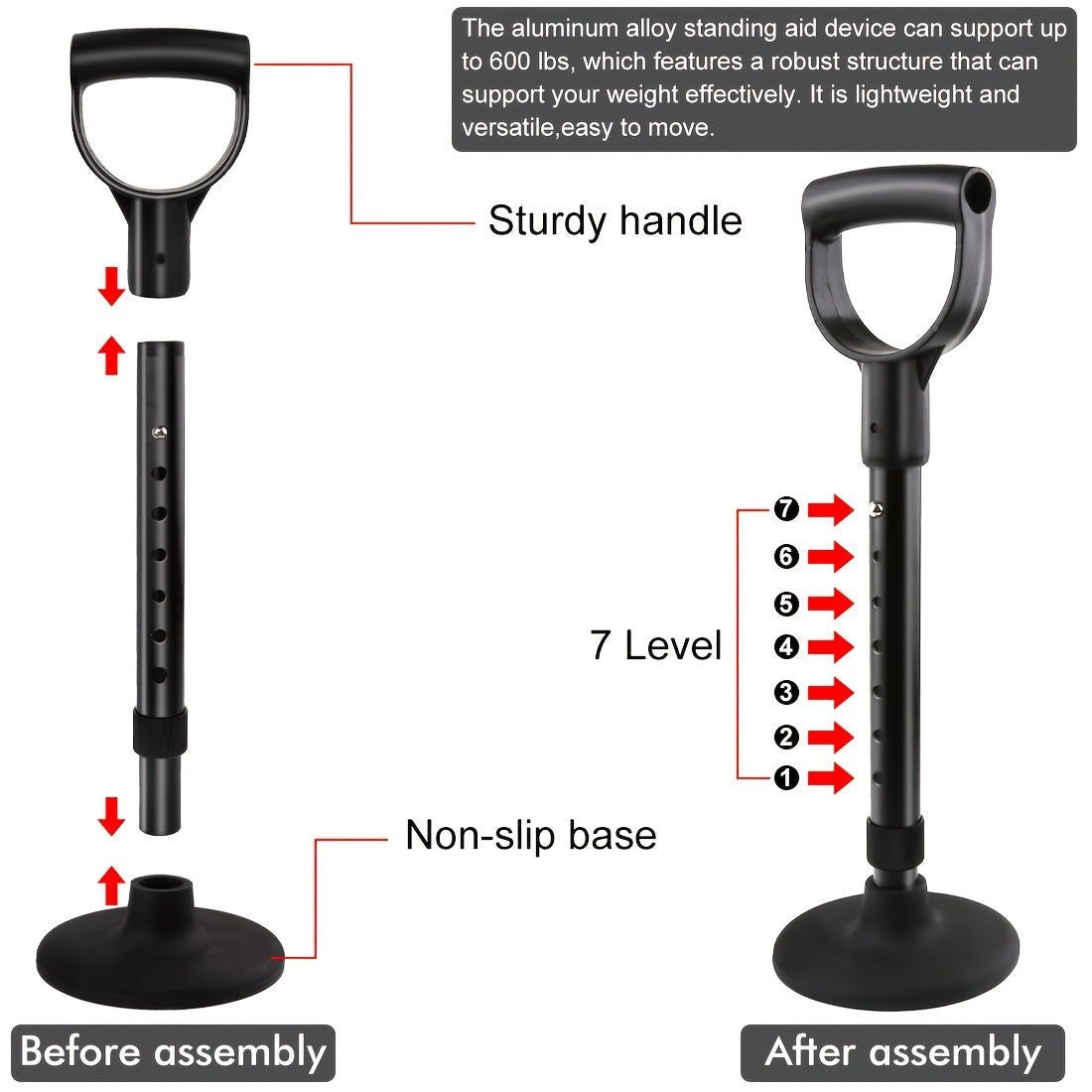Adjustable Metal Standing Aid Support Bar for Easy Mobility