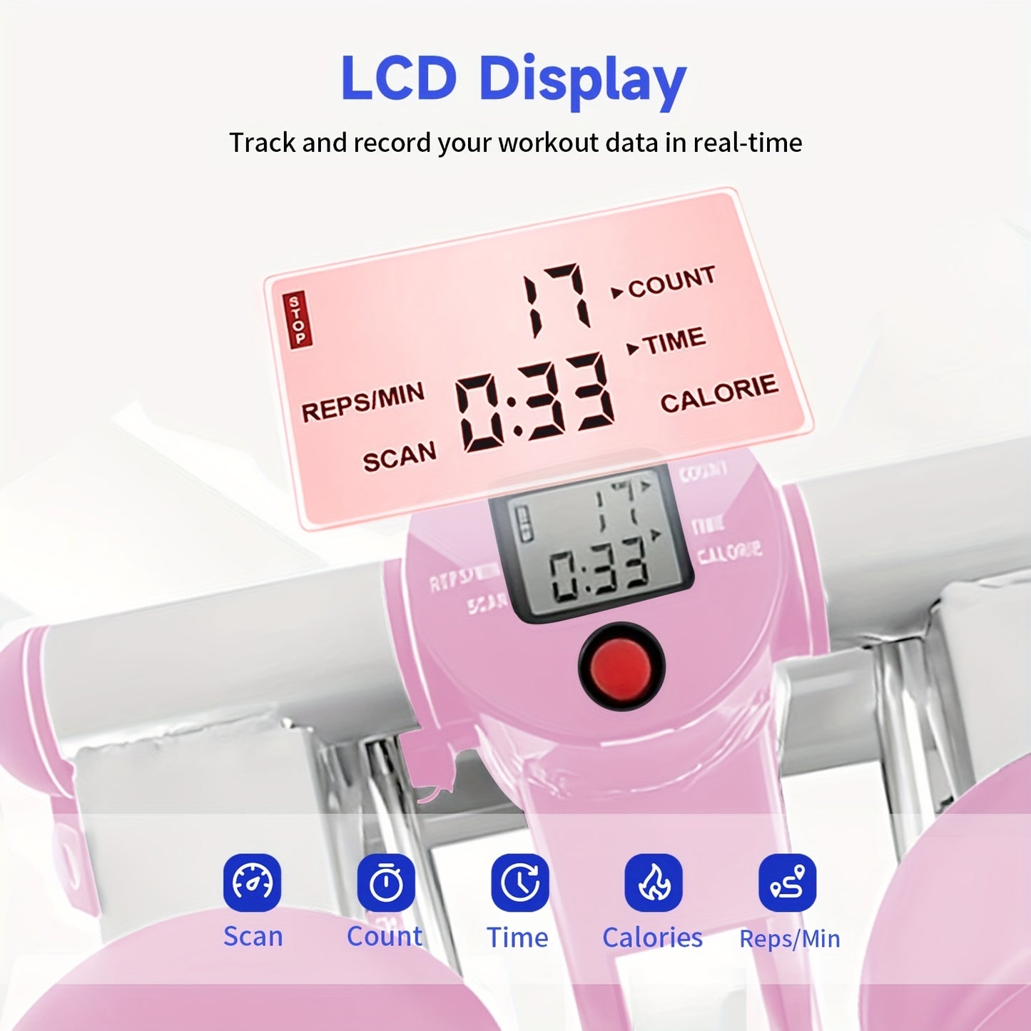 Mini Stair Stepper With Resistance Bands LCD Monitor