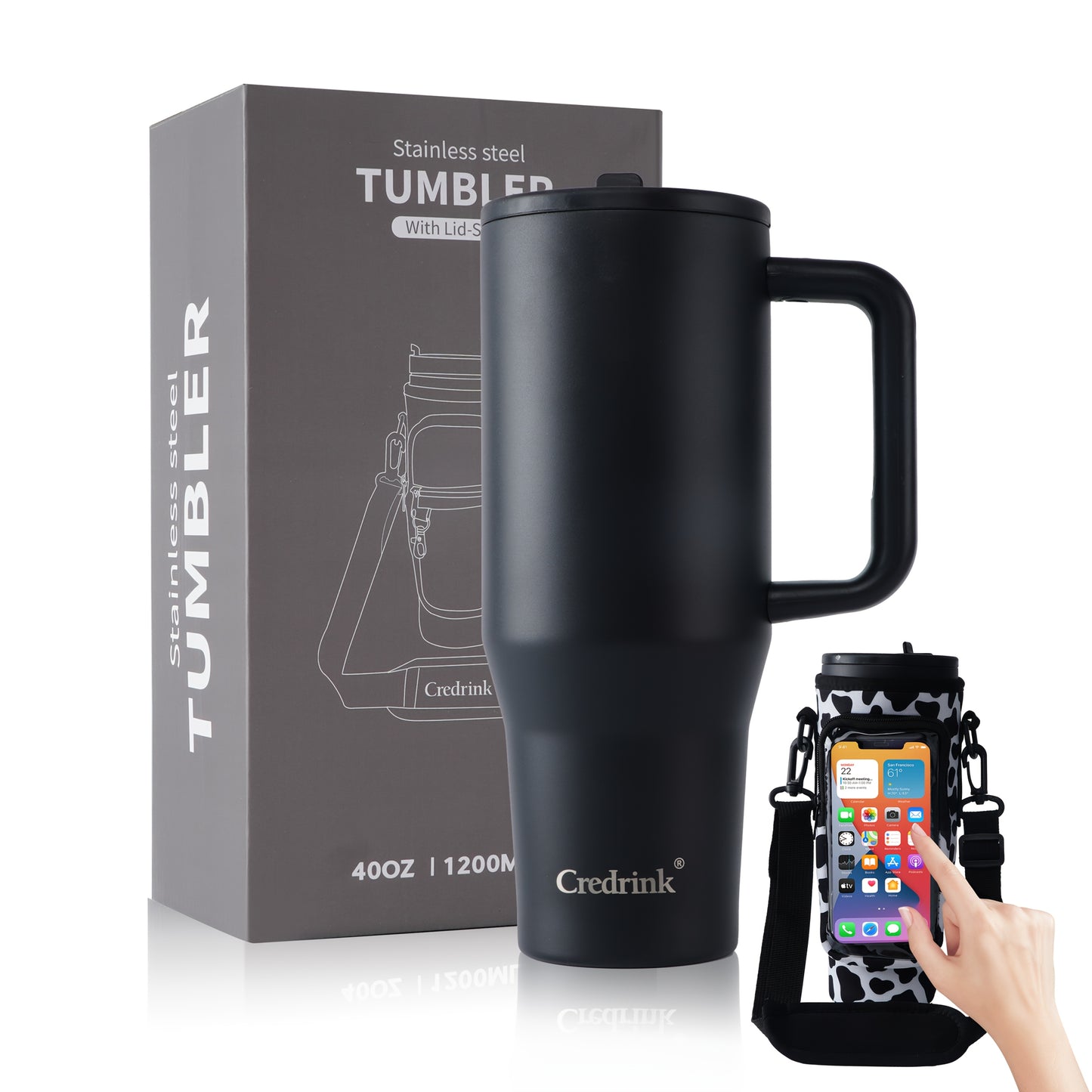 Stainless Steel Vacuum Insulated Tumbler With Straw Lid And Smartphone