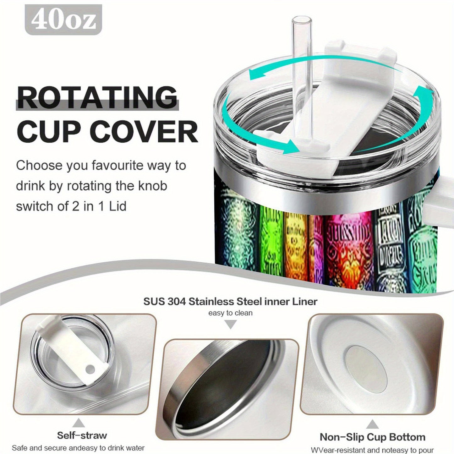 1pc 40oz stainless cup with handle, Best rated travel mugs, Easy one- handed operation for busy lifestyles, A stylish present for weddings or anniversaries