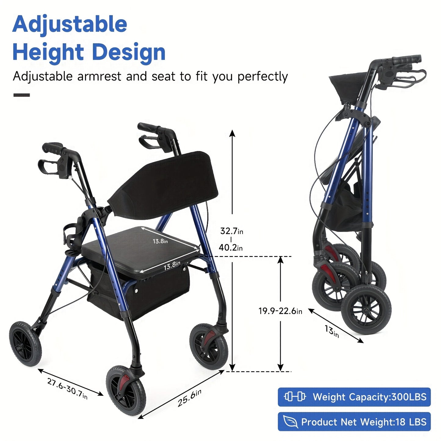 All-Terrain Rollator Walker with Tray and Padded Seat