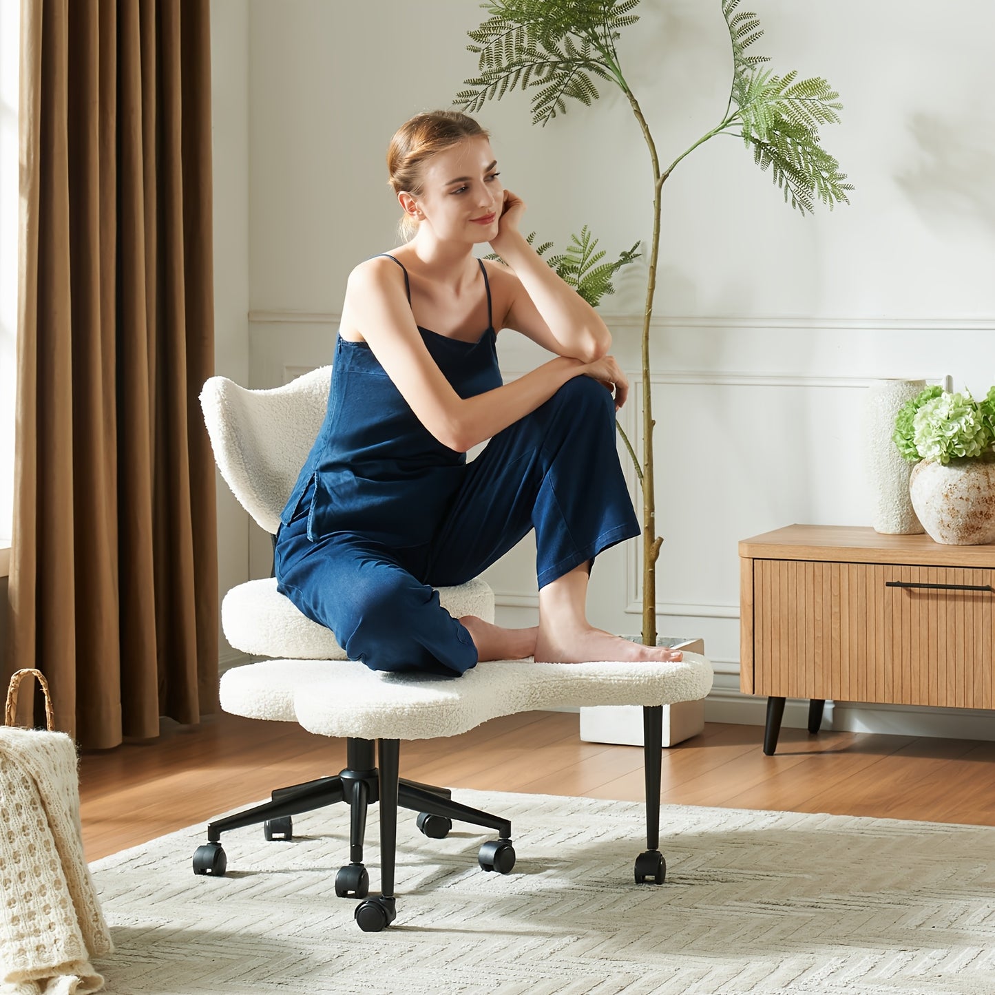 Pinmoco Cross Legged Ergonomic Office Chair With Wheels