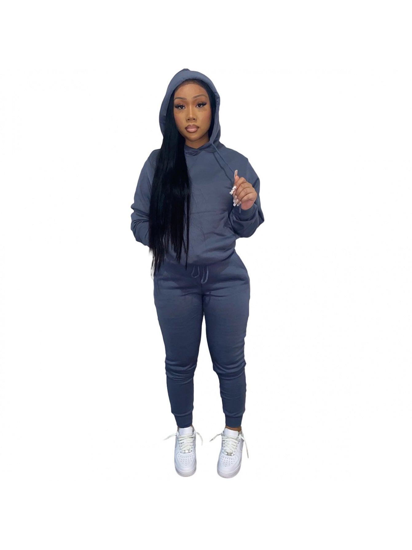 Womens Fleece Lined Hoodie Set With High Neck Chest Pad