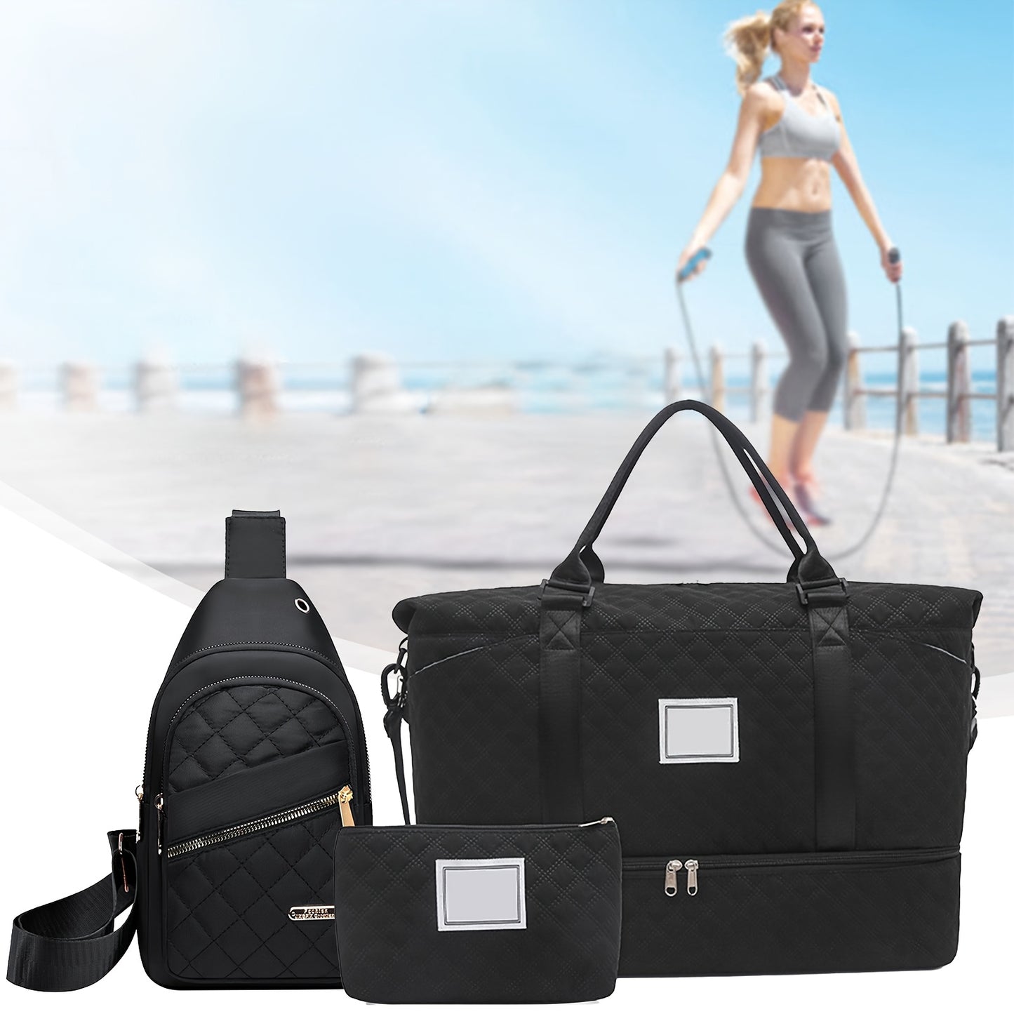 Versatile 3 Piece Travel Bag Set With Luggage Storage