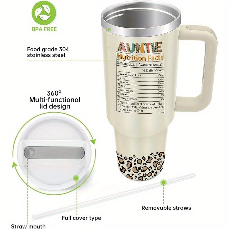 1pc 40oz Aunt Tumbler With Lid And Straw, Birthday Gifts For Aunt, Aunt Gifts For Women, Leopard Design, Gift For Aunt, Sports Water Bottle, Keep Warm, BPA-Free, Travel Mug, Perfect For Cars, Outdoor Sports, Perfect Gift For