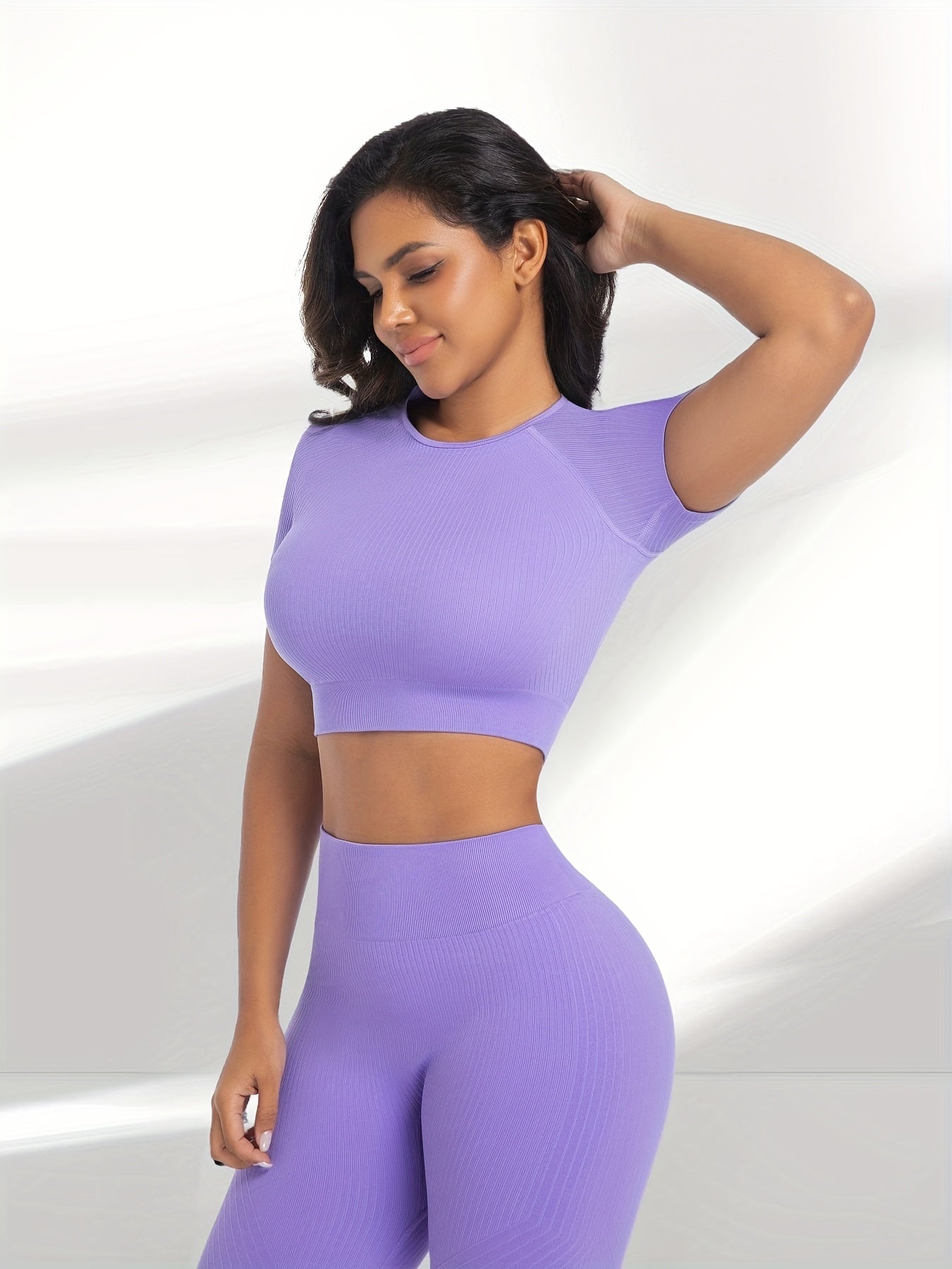Two Piece Workout Set Crop Top With High Waisted Pants