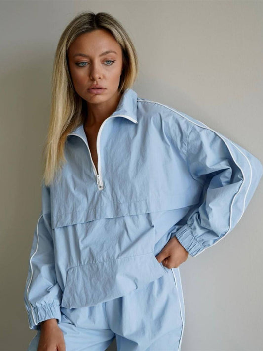 Womens Casual Two-Piece Zipper Top and Pants Set Outfit