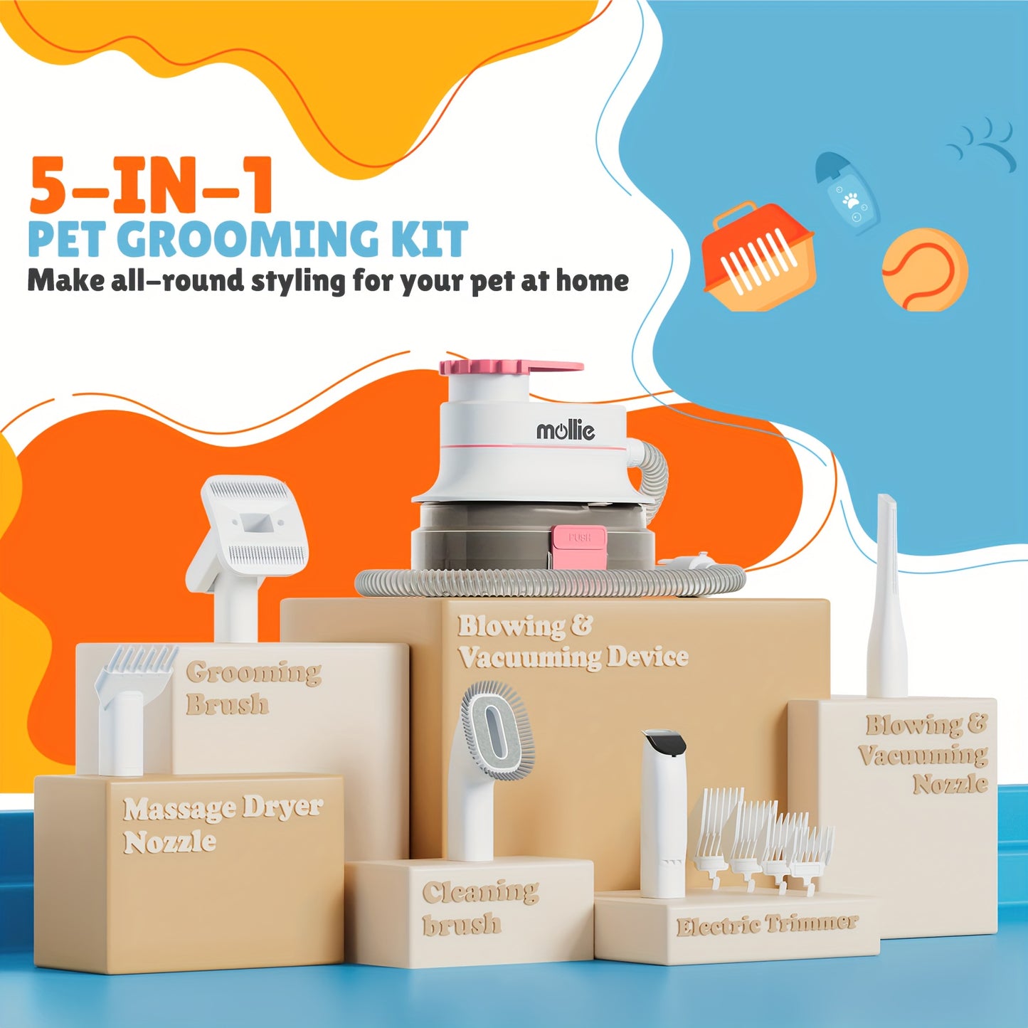 Dog Grooming Vacuum Kit with Blower and Grooming Tools