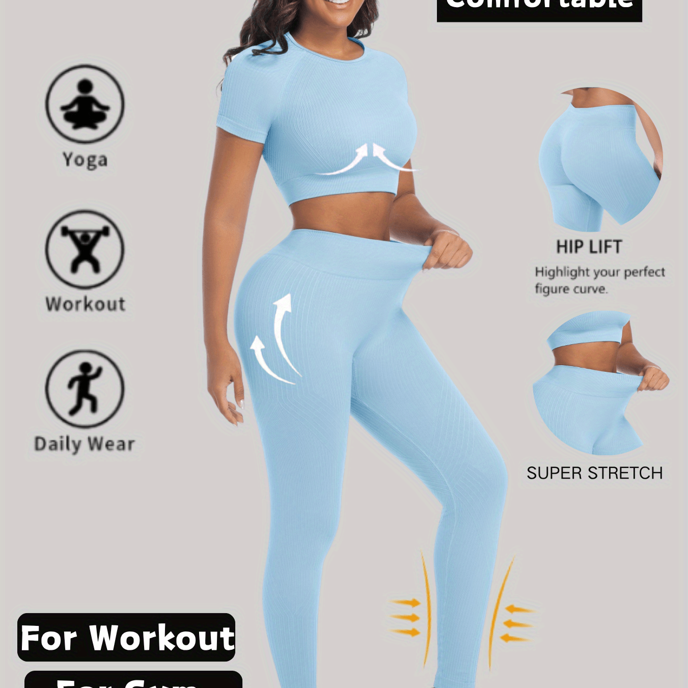 Womens Yoga Set Two Piece Workout Outfit For Daily Wear