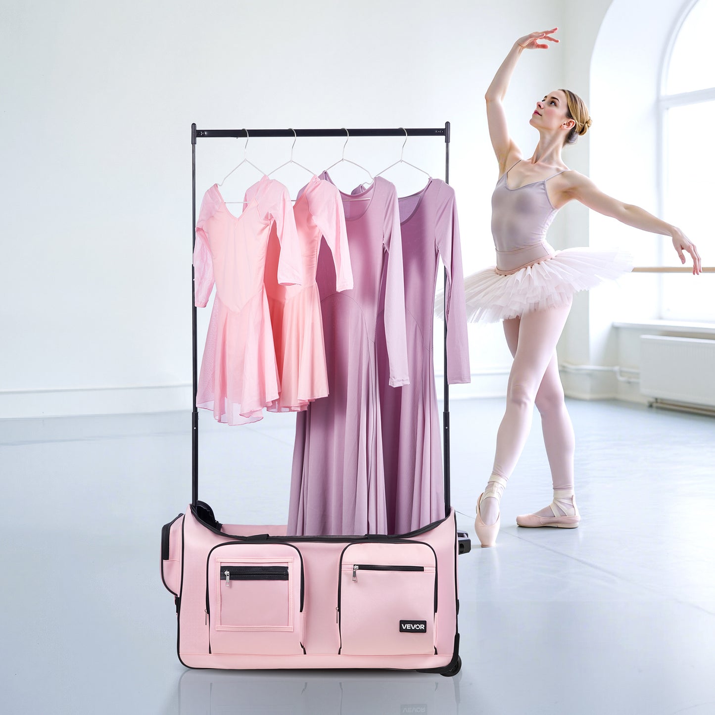Versatile Rolling Dance Bag With Adjustable Garment Rack