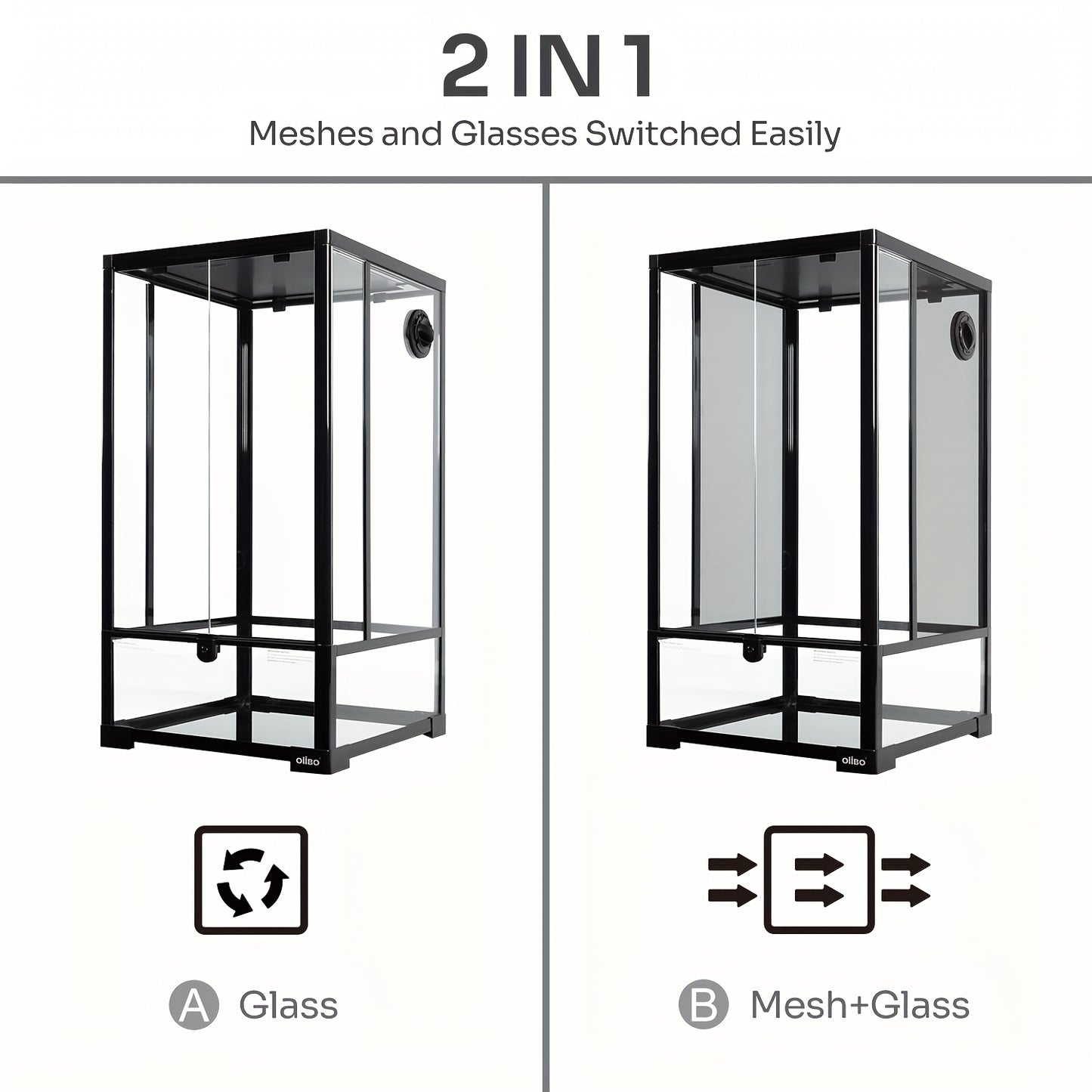 OIIBO Dual-Opening Tempered Glass Reptile Terrarium for Lizards