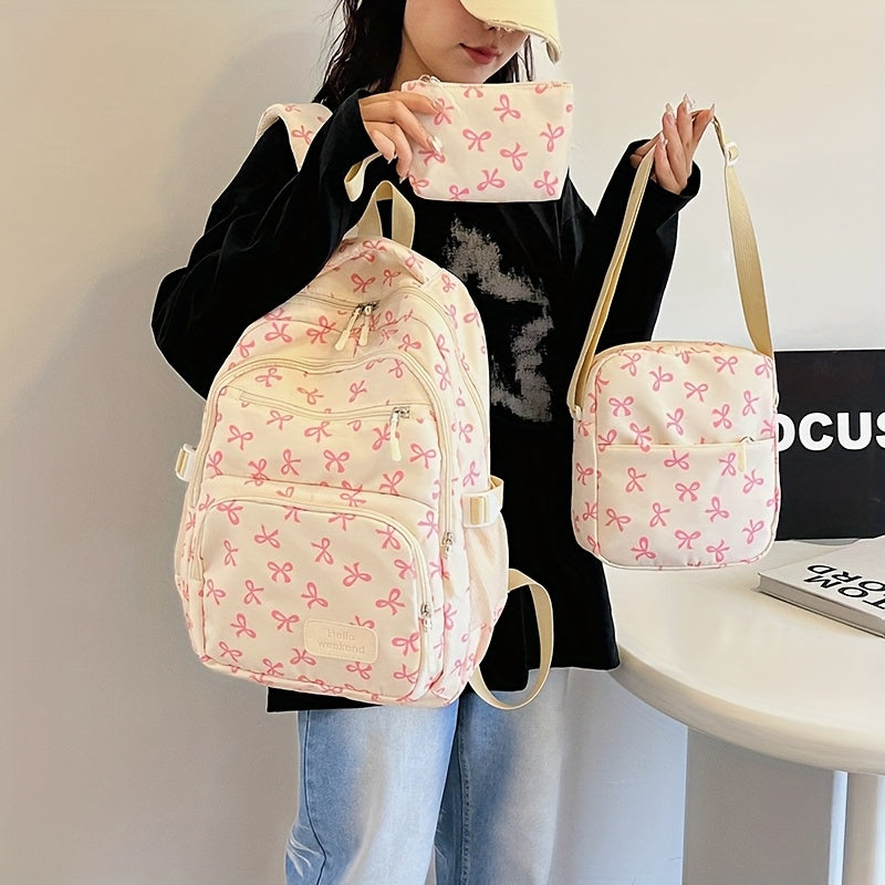 Fashionable Bow Print Backpack For Women College Style
